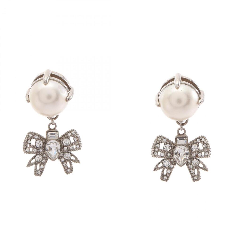 Miu Miu Miu Ribbon Earrings - Jewelry, Metal, Rhinestone, Faux Pearl, Women's...